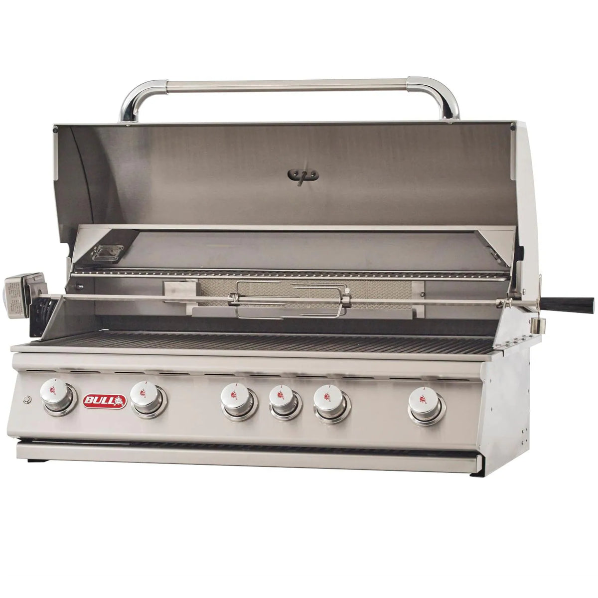Bull 57568 Brahma 38-Inch 5-Burner Built-In Gas Grill - Angled View With Hood Open