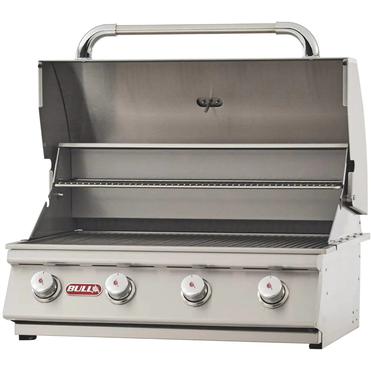 Bull 26038 Outlaw 4-Burner Built-In Gas Grill - Angled View With Hood Open