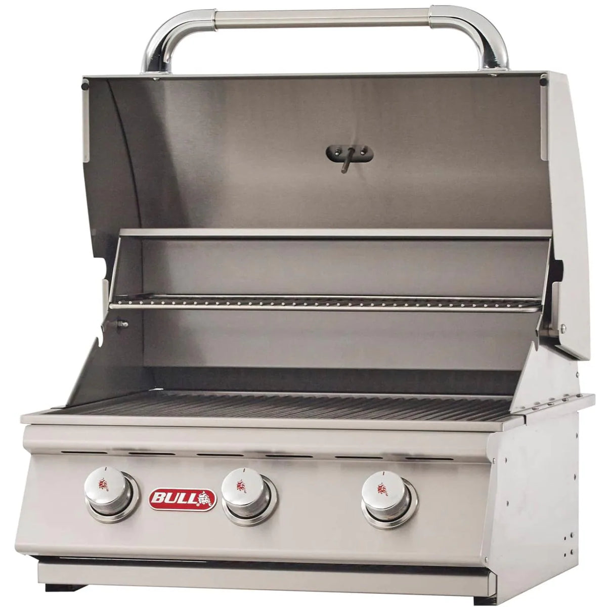 Bull 69008 Steer 25-Inch 3-Burner Built-In Gas Grill - Angled View With Hood Open