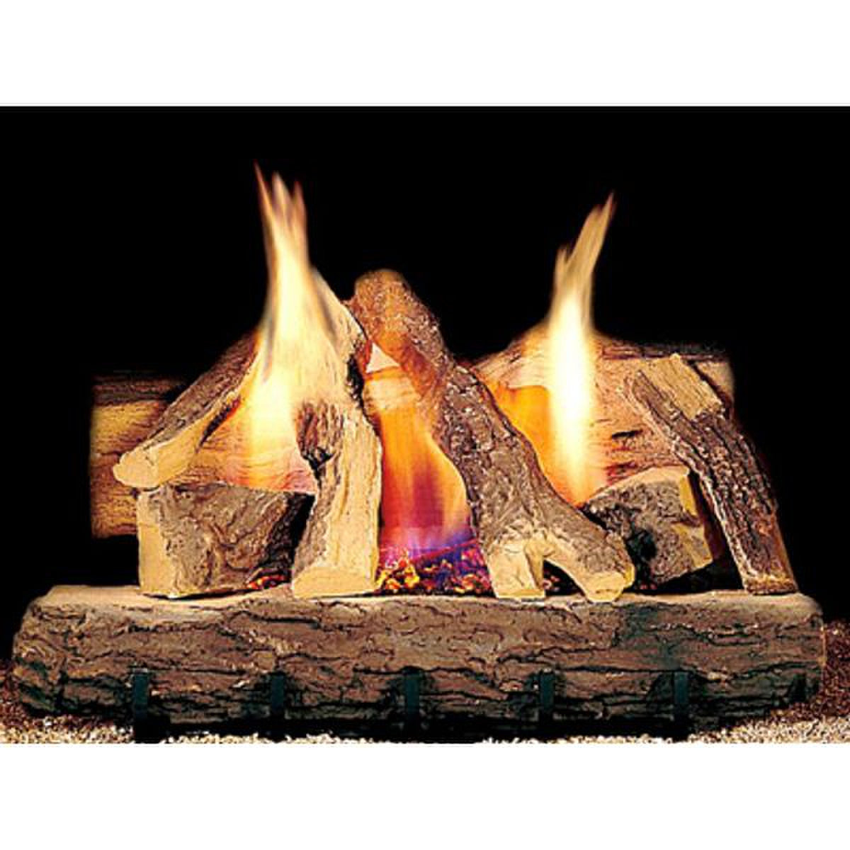Majestic 30 Inch Campfire 11-Piece Ceramic Fiber Gas Log Set w/ Millivolt Burner and Hearth Kit