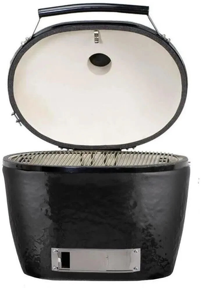 Primo All-in-One Oval JR 200 21 Inch Ceramic Kamado Charcoal Grill Open 2