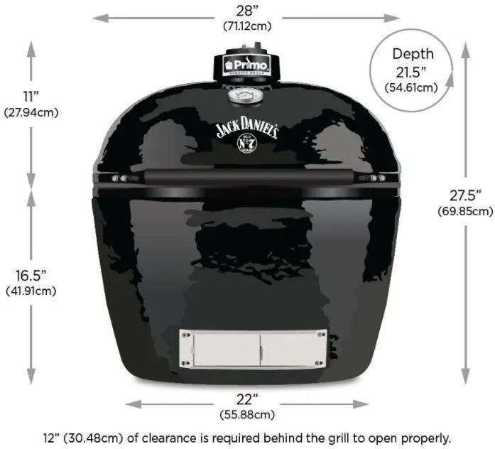 Primo Jack Daniel Edition Oval XL 400 28 Inch Ceramic Kamado Charcoal Grill Dimensions