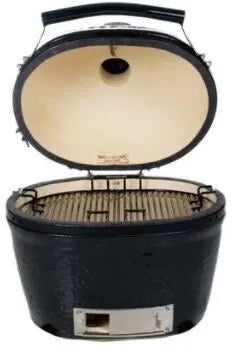 Primo Jack Daniel Edition Oval XL 400 28 Inch Ceramic Kamado Charcoal Grill Front Open View