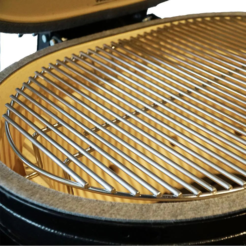 Primo PGCJRH Oval Junior 200 Ceramic Kamado Grill With Stainless Steel Grates - Stainless Steel Grate in Kamado