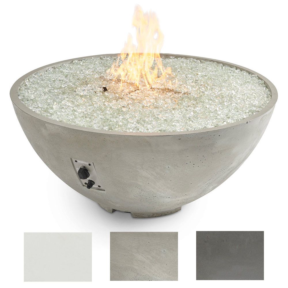 The Outdoor Greatroom 42 Inch Cove Edge Round Fire Pit Bowl w/ 28 Inch Round Crystal Fire Plus Burner Insert and Plate