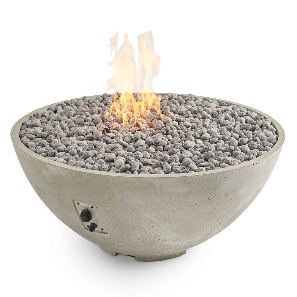 The Outdoor Greatroom 42 Inch Cove Edge Round Fire Pit Bowl w/ 28 Inch Round Crystal Fire Plus Burner Insert and Plate