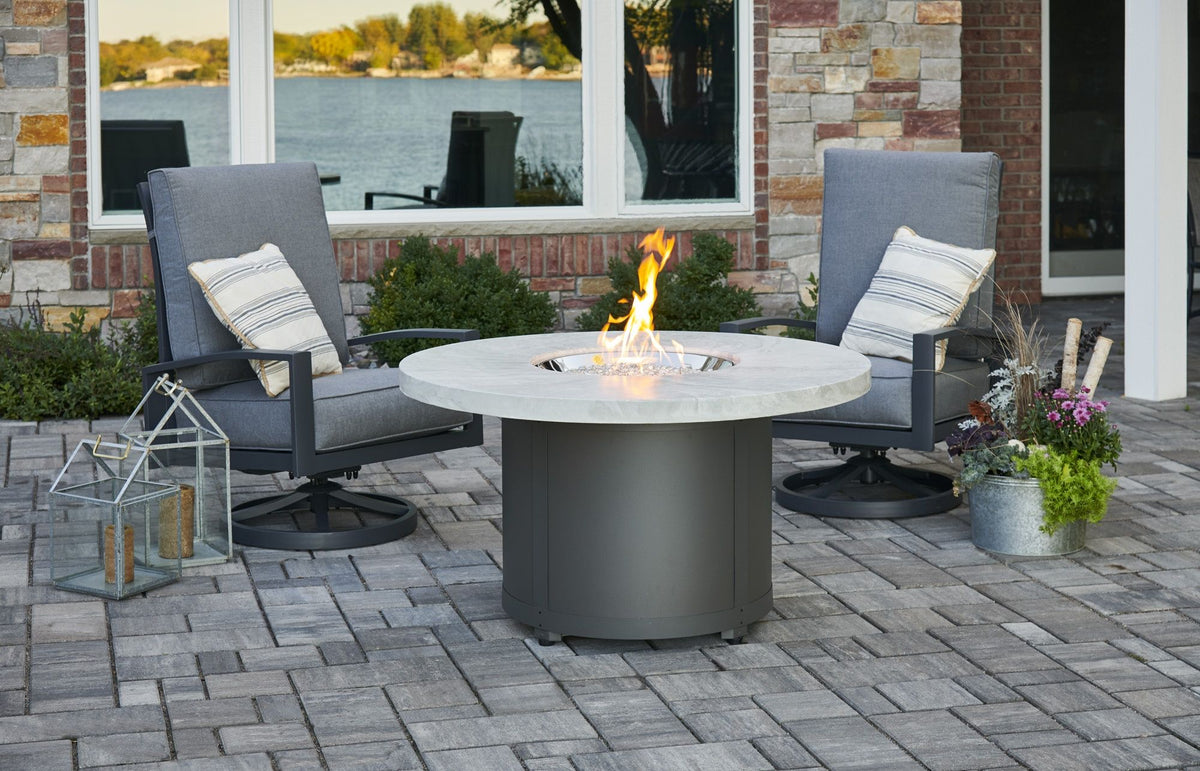 The Outdoor Greatroom White Onyx Beacon Chat Height Fire Table