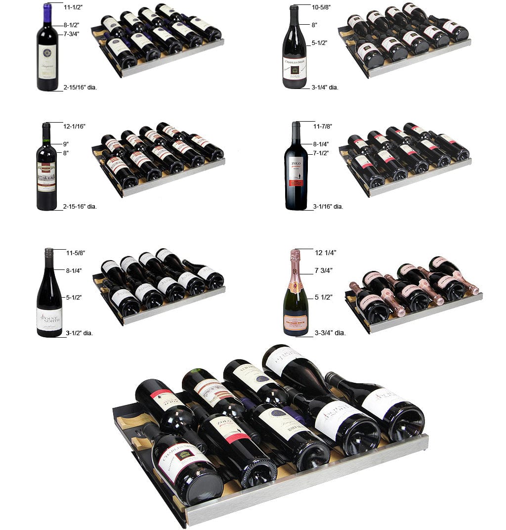 Allavino 112 Bottle Dual Zone 47 Inch Wide Wine Cooler Wine Bottle Size Configuration