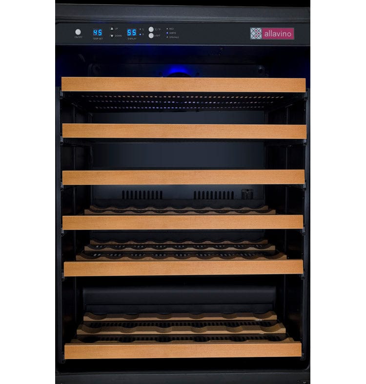 Allavino 112 Bottle Dual Zone 47 Inch Wide Wine Cooler Empty Shelves Front View