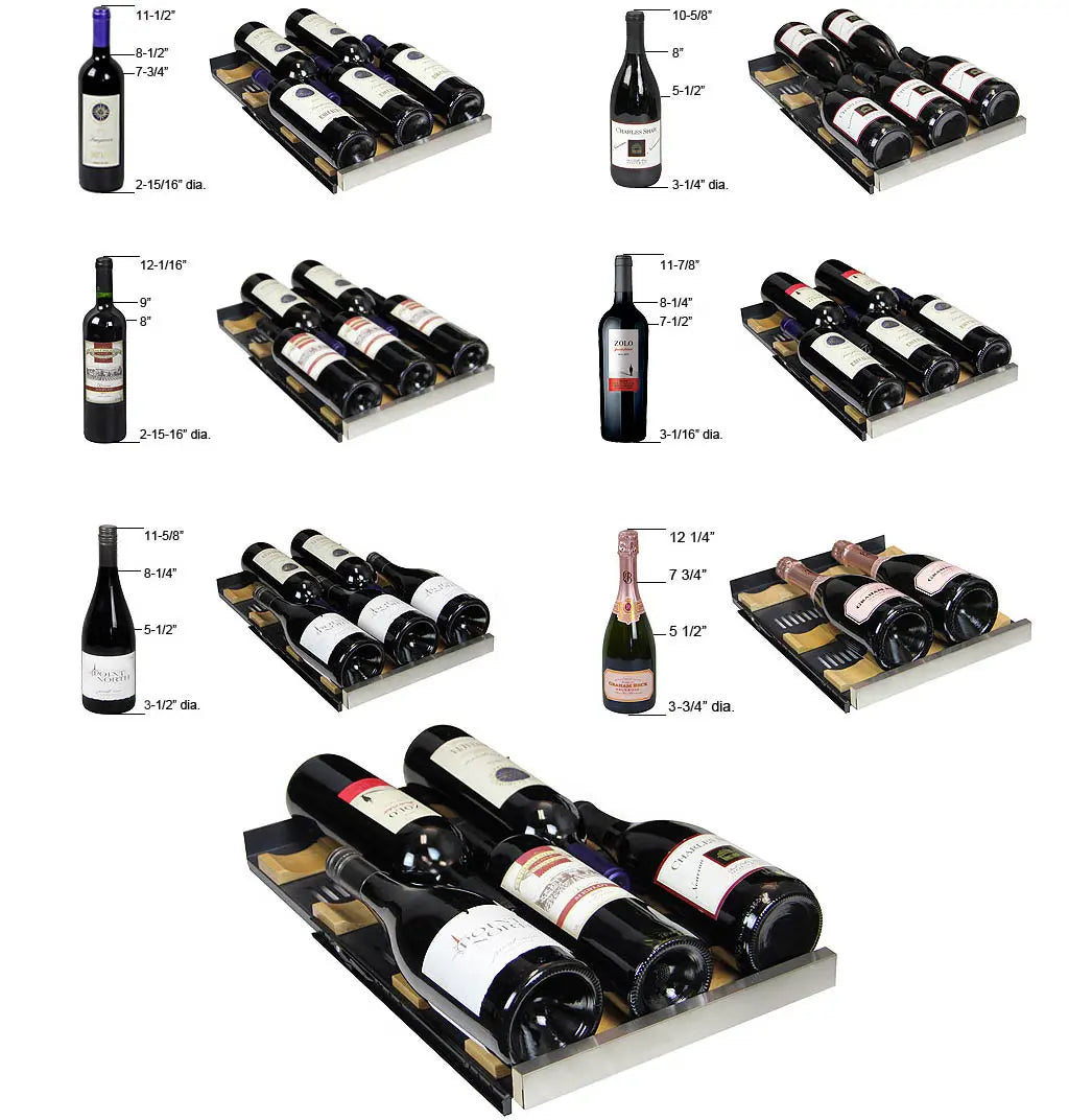 Allavino 15&quot; Wide FlexCount II Tru-Vino 30 Bottle Single Zone Wine Cooler diagram of wine storage guide.