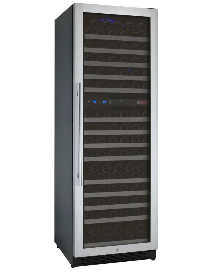 Allavino 172 Bottle Dual Zone 24 Inch Wide Wine Cooler in stainless steel facing right.
