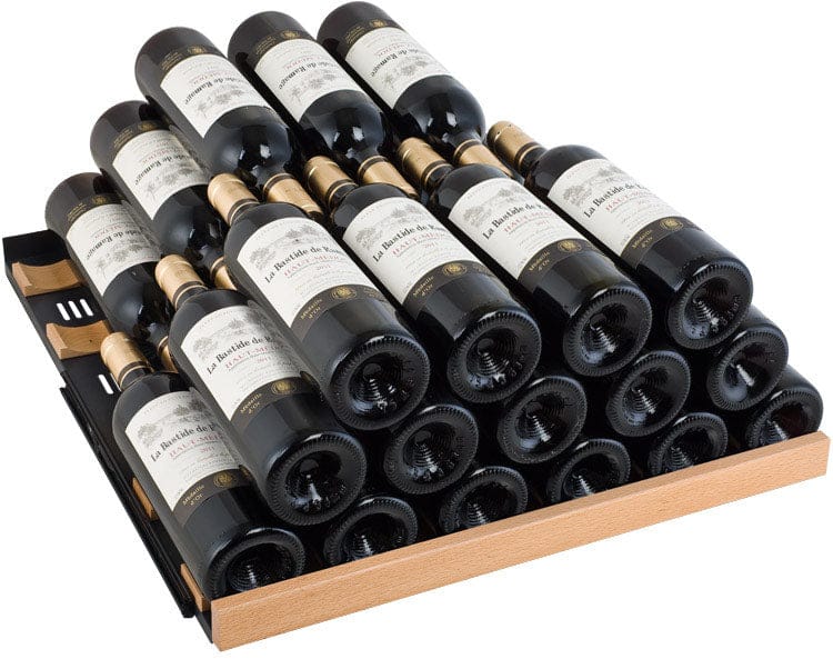 Allavino 177 Bottle Single Zone 24 Inch Wide Wine Cooler shelf full with wine bottles.