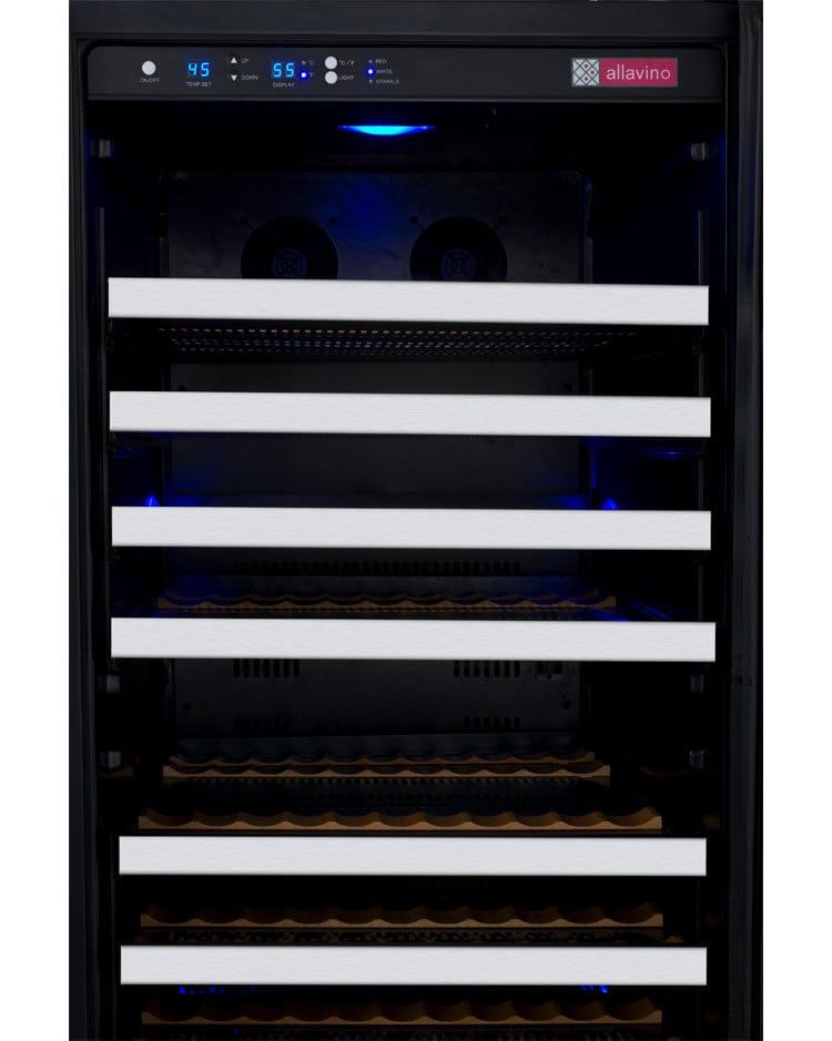 Allavino 242 Bottle Four Zone 47 Inch Wide Wine Cooler Empty Shelves with LED Lighting