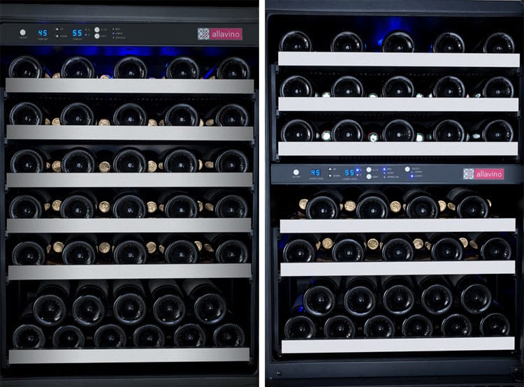 Allavino 249 Bottle Triple Zone 47 Inch Wide Wine Cooler Full of Wine Bottle on the Shelves