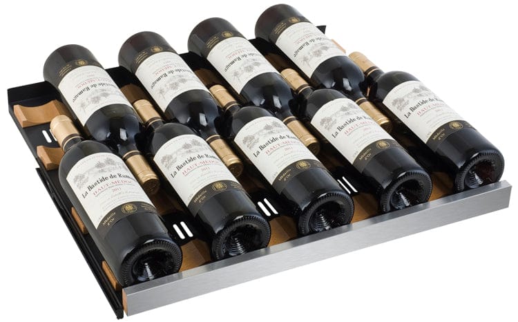 Allavino 249 Bottle Triple Zone 47 Inch Wide Wine Cooler Shelf Full of Wine Bottles