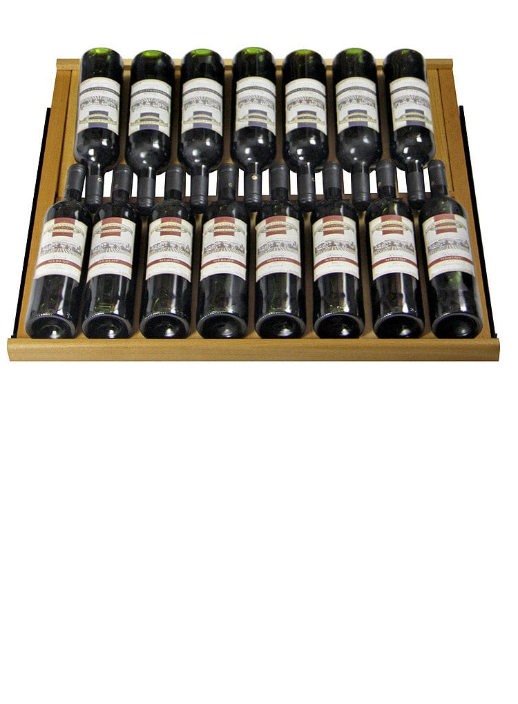 Allavino 277 Bottle Single Zone 32 Inch Wide Wine Cooler Shelf Full of Bottles Close up