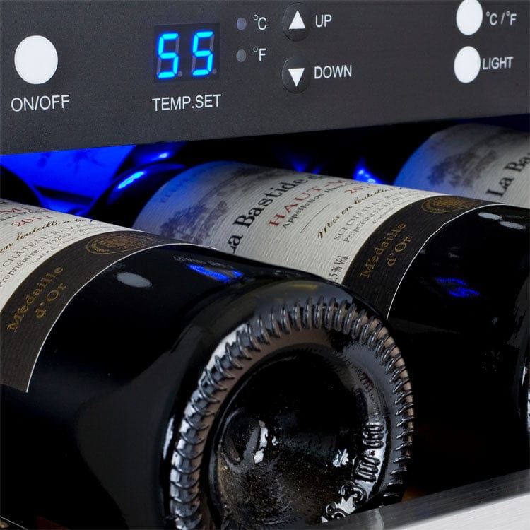 Allavino 30 Bottle/88 Can Dual Zone 30 Inch Wide Wine Cooler and Beverage Cooler Temperature Control Close-up