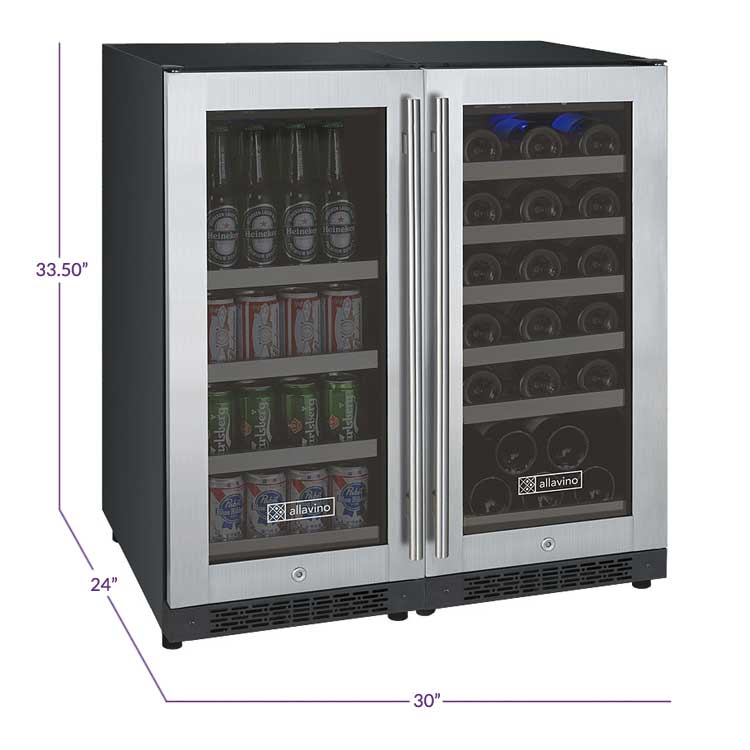Allavino 30 Bottle/88 Can Dual Zone 30 Inch Wide Wine Cooler and Beverage Cooler Size Diagram