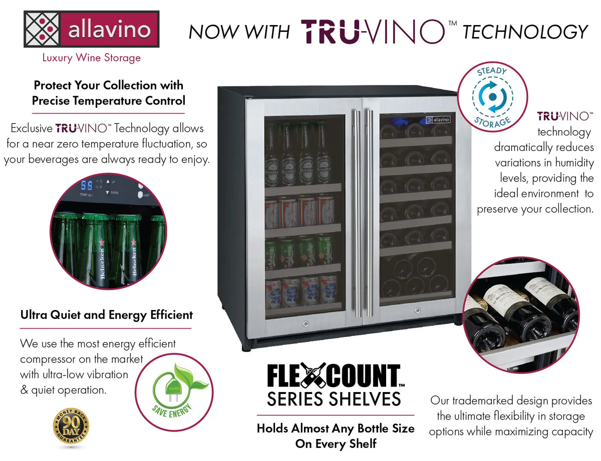 Allavino 30 Bottle/88 Can Dual Zone 30 Inch Wide Wine and Beverage Cooler Discription