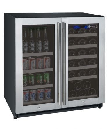 Allavino 30 Bottle/88 Can Dual Zone 30 Inch Wide Wine and Beverage Cooler Stainless Closed Door Left Side View