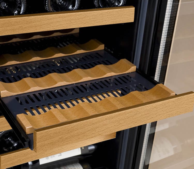 Allavino 30 Bottle Dual Zone 15 Inch Wide Wine Cooler with FlexCount shelving.
