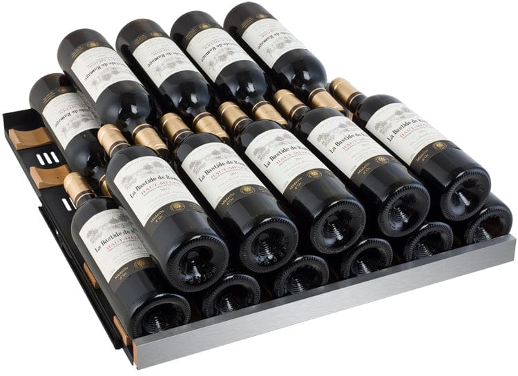 Allavino 349 Bottle Triple Zone 47 Inch Wide Wine Cooler Shelf Full of Bottle of Wine