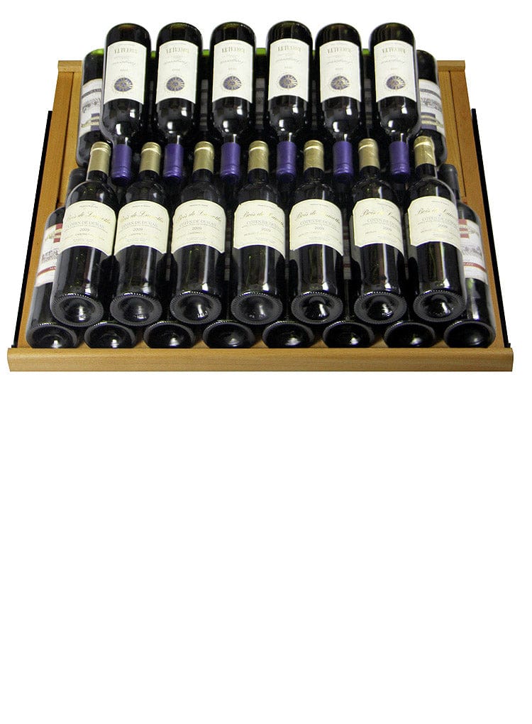 Allavino 554 Bottle Dual Zone 63 Inch Wide Wine Cooler Shelf Full of Bottles of Wine