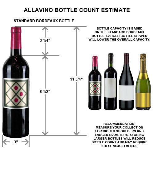 Allavino 554 Bottle Dual Zone 63 Inch Wide Wine Cooler Wine Bottle Size Configuration