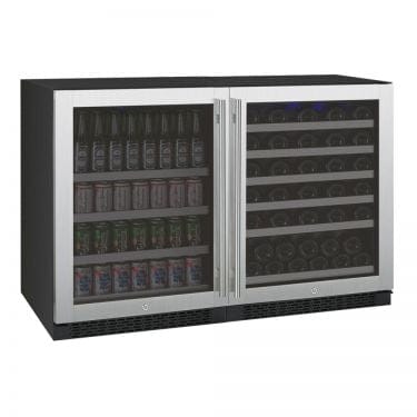 Allavino 56 Bottle/154 Can Dual Zone 47 Inch Wide Wine Cooler and Beverage Cooler Stainless Closed Door Left Side View