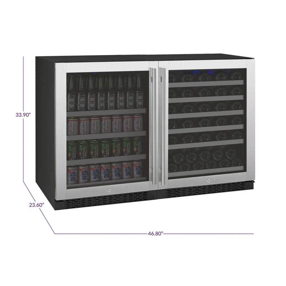 Allavino 56 Bottle/154 Can Dual Zone 47 Inch Wide Wine Cooler and Beverage Cooler Full Size Diagram