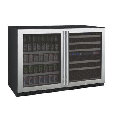 Allavino 56 Bottle/124 Can 47 Inch Wide Wine Cooler and Beverage Cooler Stainless Door Closed Left Side View