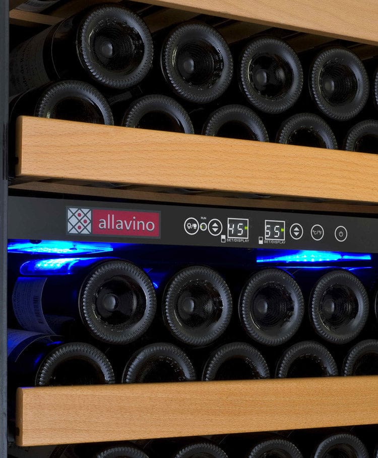 Allavino 99 Bottle Dual Zone 24 Inch Wide Wine Cooler Shelves with Bottles with LED Lighting