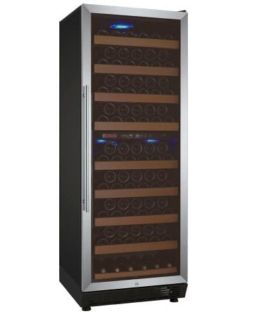 Allavino 99 Bottle Dual Zone 24 Inch Wide Wine Cooler Stainless Steel Closed Door Left Side View