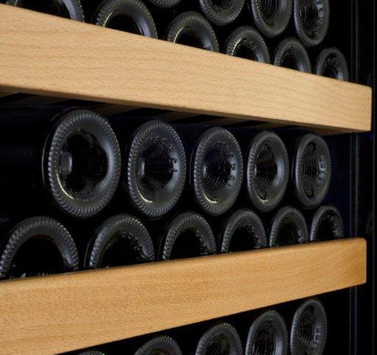 Allavino 99 Bottle Single Zone 24 Inch Wide Wine Cooler Filled with Wine Bottle on Shelves Close up