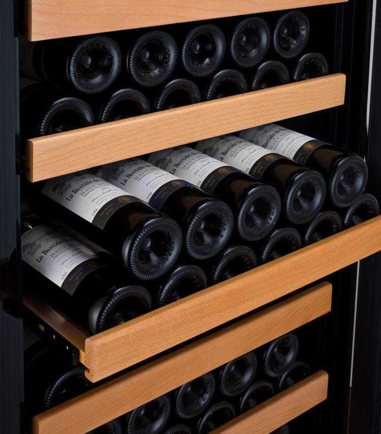 Allavino 99 Bottle Single Zone 24 Inch Wide Wine Cooler Filled with Wine Bottle Rack Out Close up