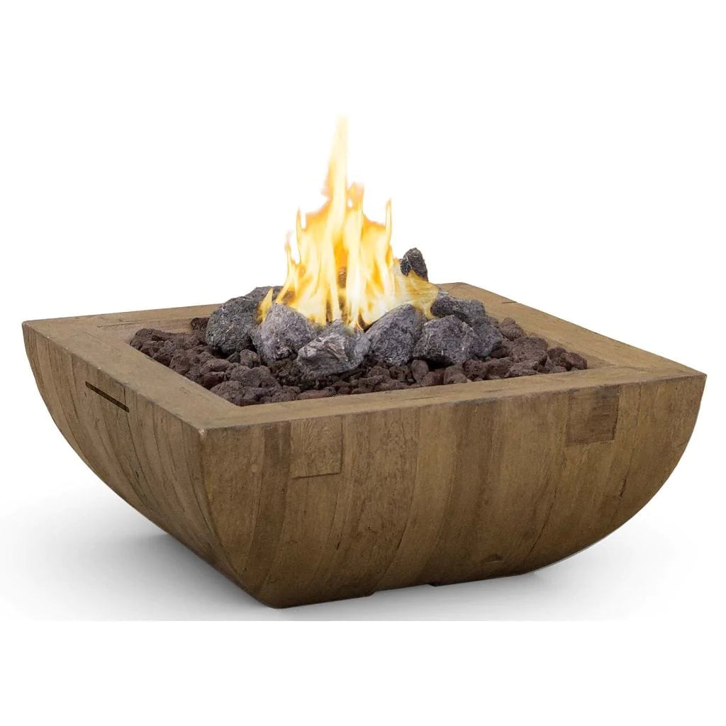 American Fyre Designs Bordeaux 36 Inch Reclaimed Wood Square Gas Fire Bowl