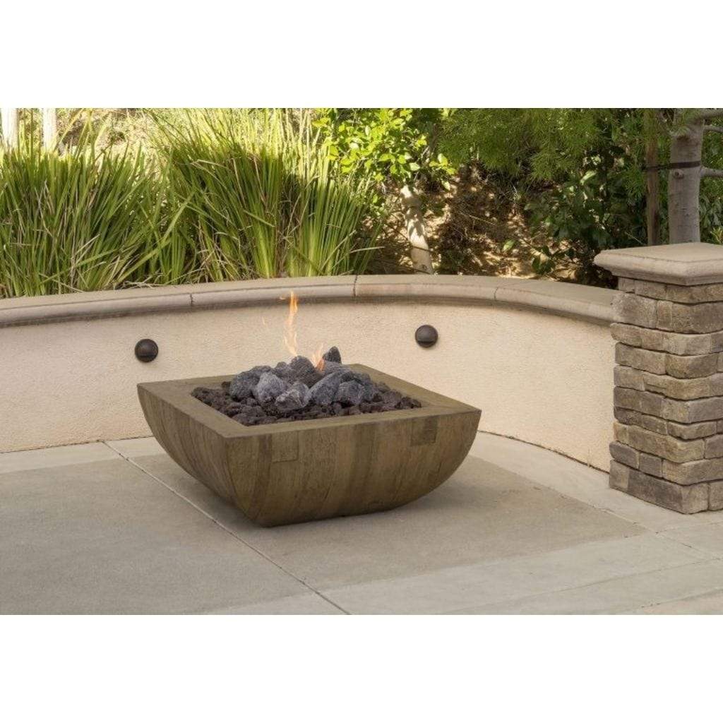 American Fyre Designs Bordeaux 36 Inch Reclaimed Wood Square Gas Fire Bowl