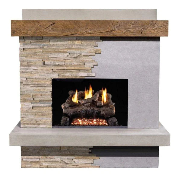 American Fyre Designs Brooklyn Smooth 68 Inch Vent-Free Wall Mount Outdoor Fireplace Reclaimed Wood Front View\