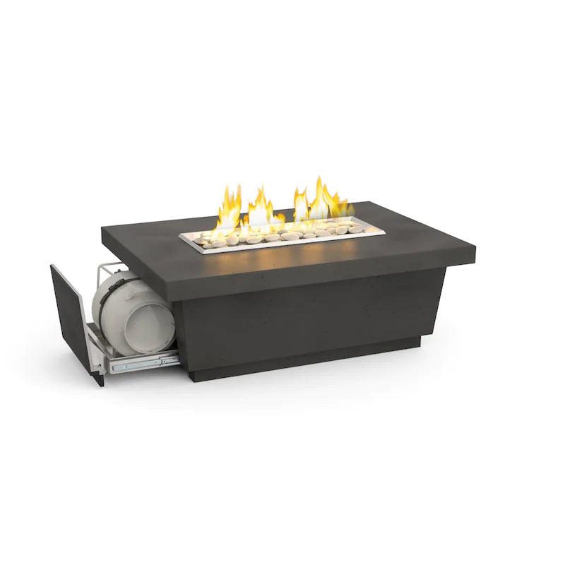 American Fyre Designs Contempo 52 Inch Rectangle Fire Table with Propane Gas Tank Drawer