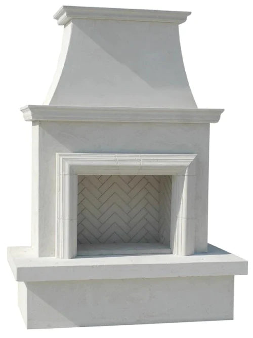 American Fyre Designs Contractor's Model 67 Inch Vented Freestanding Outdoor Fireplace with Moulding - White Concrete (Angled View)