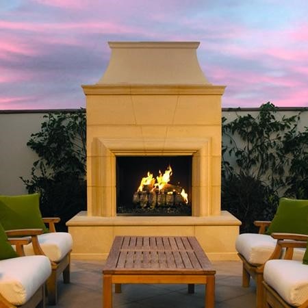American Fyre Designs Cordova 76 Inch Vented Freestanding Outdoor Fireplace, 110 Inch Radiused Bullnose In Outdoor 1