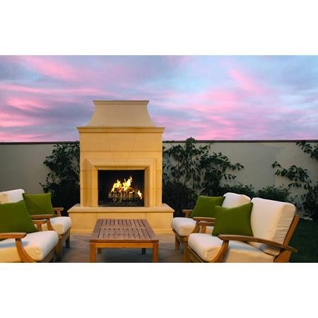 American Fyre Designs Cordova 76 Inch Vented Freestanding Outdoor Fireplace, 110 Inch Radiused Bullnose In Outdoor 2