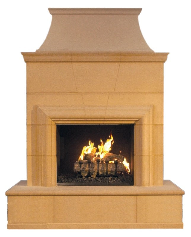 American Fyre Designs Cordova 76 Inch Vented Freestanding Outdoor Fireplace, 110 Inch Radiused Bullnose Front View