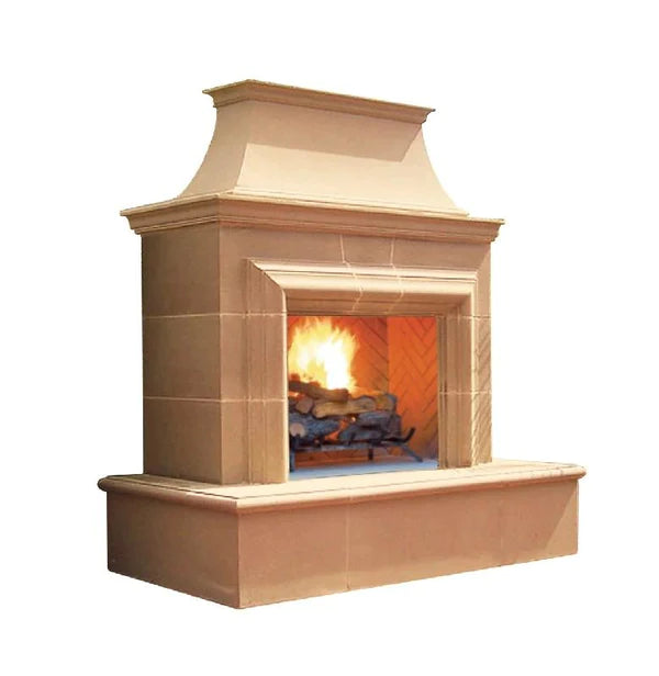 American Fyre Designs Cordova Reduced 76 Inch Vented Freestanding Outdoor Fireplace, 110 Inch Rectangle Extended, No Recess, Cafe Blanco Angled View