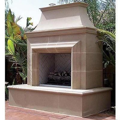 American Fyre Designs Cordova Reduced 76 Inch Vented Freestanding Outdoor Fireplace, 110 Inch Rectangle Extended, No Recess, Cafe Blanco In Outdoor