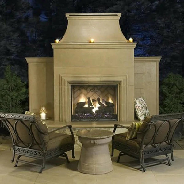 American Fyre Designs Grand Cordova 110 Inch Vent-Free Freestanding Outdoor Fireplace with Rectangle Extended Bullnose Hearth In Outdoor