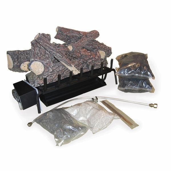 Aspen Industries Master Flame Elite Gas Burner with Valve and Aged Oak Log Set Kit
