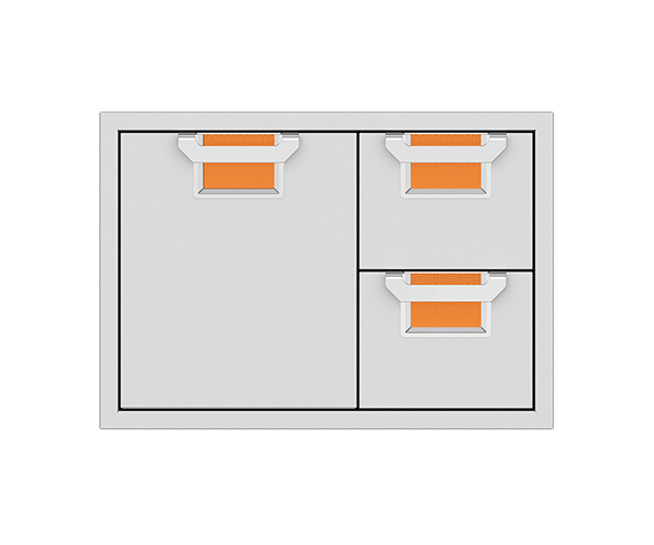 Aspire By Hestan 36-Inch Double Drawer and Single Storage Door Combination Front View Orange