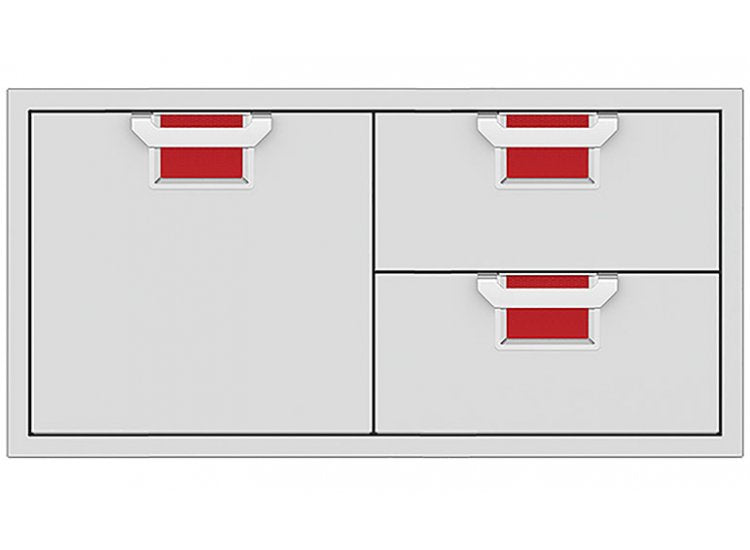Aspire By Hestan 42-Inch Double Drawer and Single Storage Door Combination Red