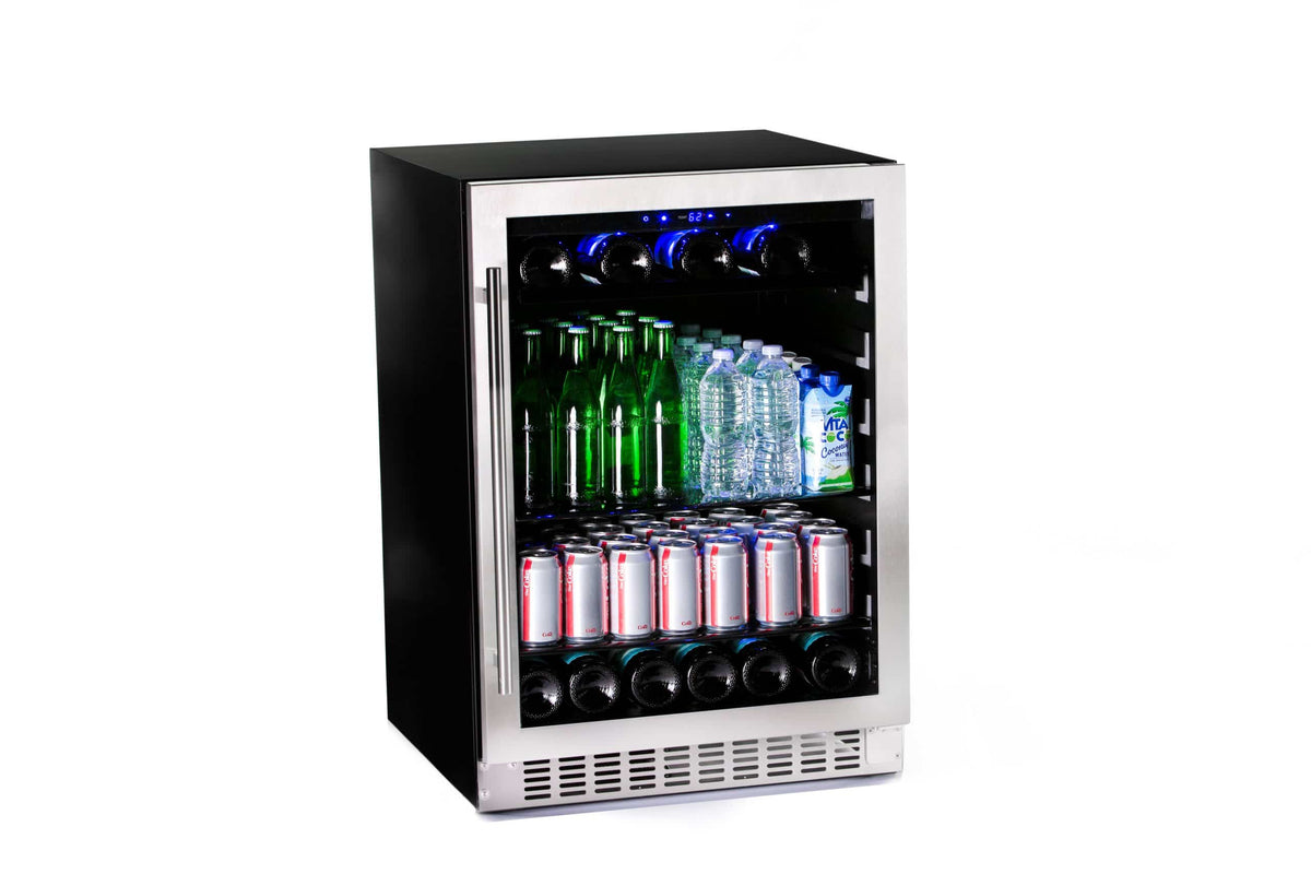 Azure 24-inch Beverage Center with Stainless Trim Glass Door Angled View 